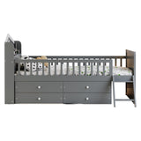 Merax Farmhouse Wood Captain Platform Bed with Storage Headboard, Twin House Bed Frame with 4 Drawers & Ladders/Space Saving/Wood Slat Support/Twin, Gray Merax