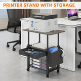 YAOHUOO 22"x15" Large Printer Stand with Storage Drawer and Side Bag, 3-Tier Height Adjustbale Printer Cart for Home Office, Rolling Printer Table fit Heat Press/Laser printer/3D Printer(Grey) YAOHUOO