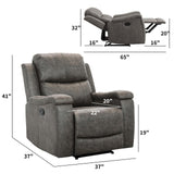 CANMOV Leather Recliner Chair, Classic and Traditional Manual Recliner Chair with Overstuffed Arms and Back, Manual Single Sofa with Concealed Cup Holders,Grey CANMOV