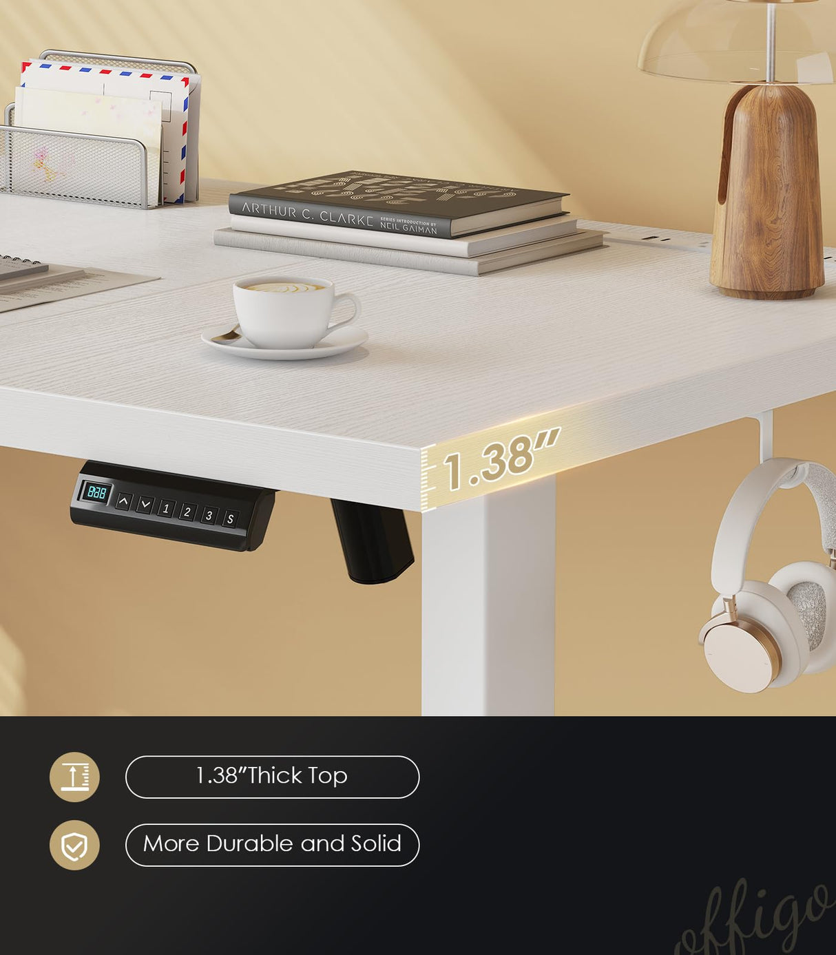 OffiGo Electric Standing Desk with 3-Piece Board, 71 Inch Height Adjustable Large Table with Power Outlets, Sit Stand Table, Writing Computer Desk for Home, Office, Workstation, White OffiGo