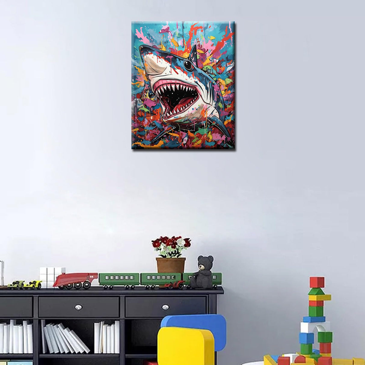 Graffitic Shark Paint by Number for Adults, Underwater World DIY Digital Oil Painting Kits on Canvas with Brushes and Acrylic Pigment, Aquarium Hand-Painted Style for Home Decor 16x20 inch(Frameless) TUMOVO
