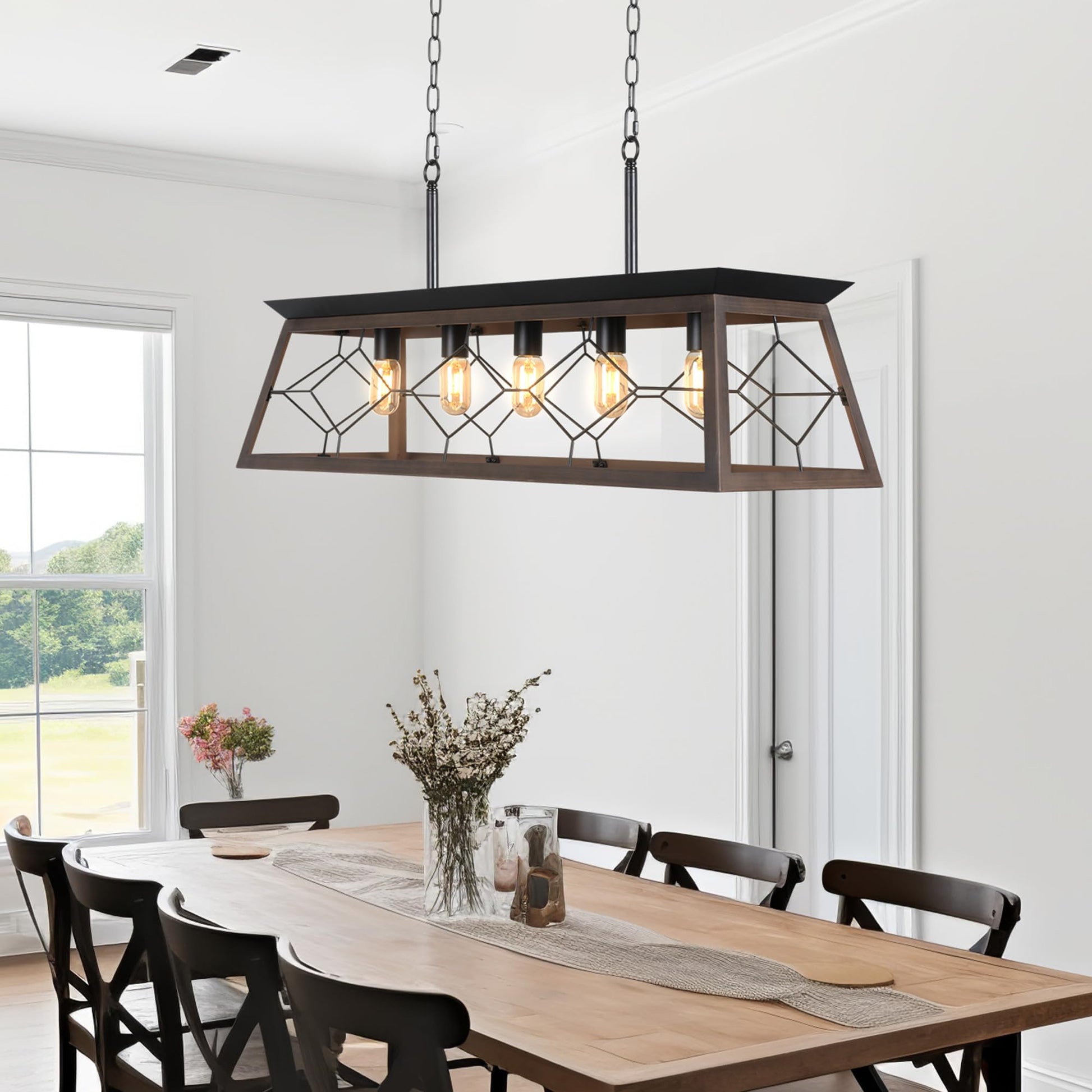 YITAHOME 5-Light Pendant Lights Island Fixture, Farmhouse Rustic Rectangular Chandelier for Dining Room, Kitchen, Living Room, Entryway, UL Listed, Bronze - WoodArtSupply