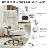 Efomao Big and Tall Office Chair 450lbs, Ergonomic Office Chair, Executive Office Chair for Heavy People, Computer Chair with Foot Rest, High Back Office Chair, PU Leather White Office Chair Efomao
