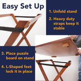 Bits and Pieces Portable Puzzle Board - Compact Folding Puzzle Table with Large Puzzling Area for 1500 Piece Jigsaw Puzzles, Attractive Wood, Space Saving Design, 26 in. x 34 in. x 28 in. High Bits and Pieces