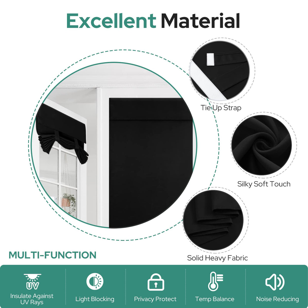 HOMEIDEAS Blackout French Privacy Door Curtains for Door Window,Curtains for Glass, Thermal Insulated Tie Up Shade Window Covering for Bedroom, Black, W26 X L40 Inch, 1 Panel HOMEIDEAS