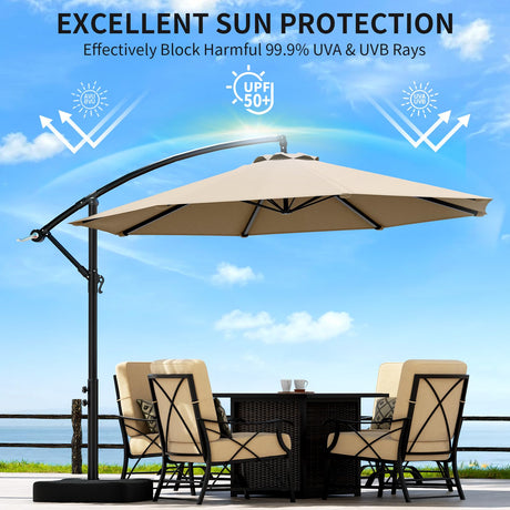 OLILAWN 10ft Patio Umbrella with Base Included, Outdoor Offset Cantilever Umbrella w/Upgraded Yarn-dyed Fabric Shade, Sturdy 8 Rids, Easy Tilt Adjustment, for Pool Deck Porch Backyard Garden,Beige OLILAWN