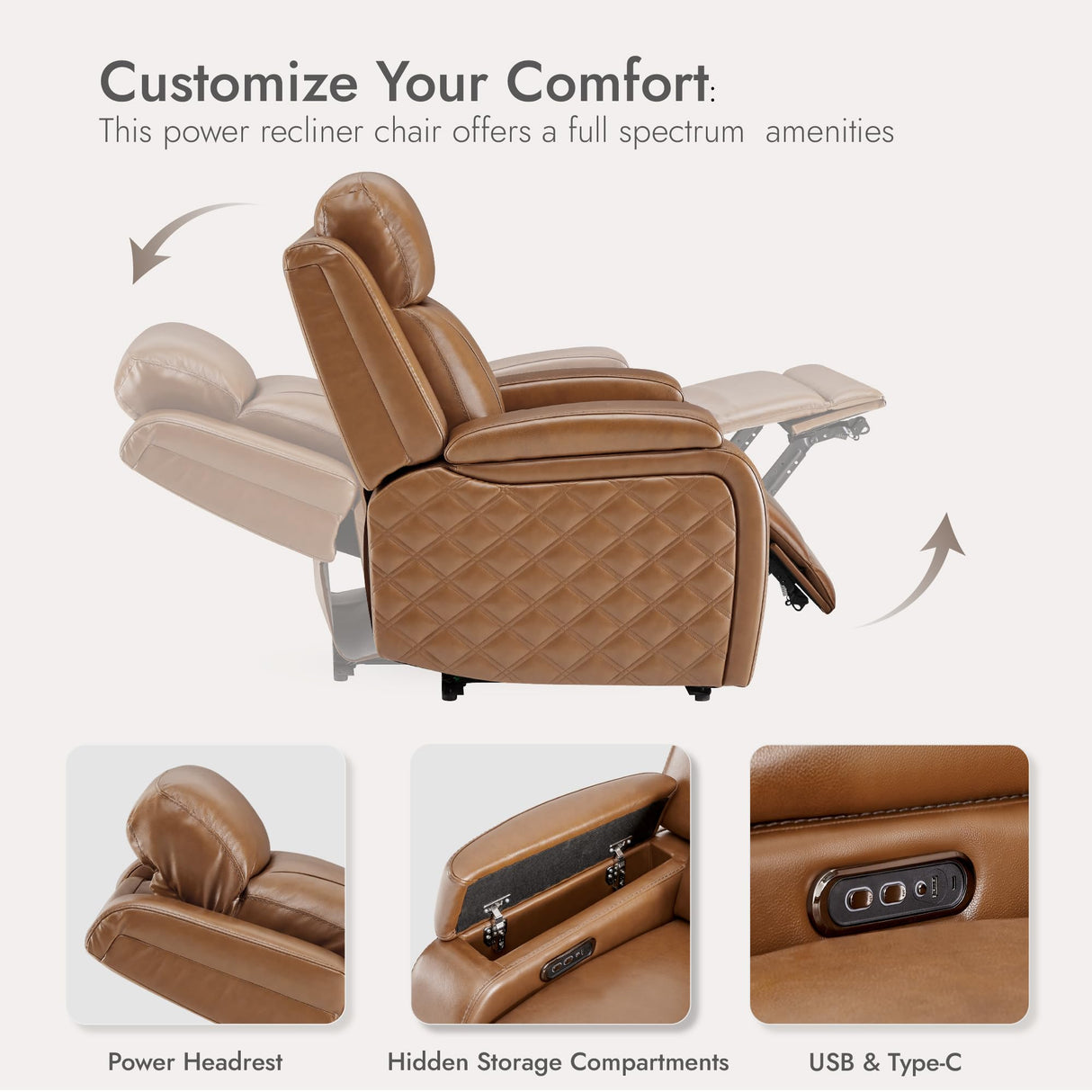 Watson & Whitely Genuine Leather Power Recliner Chairs for Adults, Zero Gravity Recliner with Power Headrest & Hidden Storage, Electric Reclining Sofa Chair for Living Room, Home Office, Saddle Brown Watson & Whitely