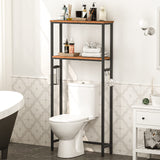 HOOBRO Over The Toilet Storage, 2-Tier Over Toilet Bathroom Organizer Shelf, with Toilet Paper Holder and Hooks, Sturdy, for Bathroom, Toilet, Rustic Brown and Black BF49TS01 HOOBRO