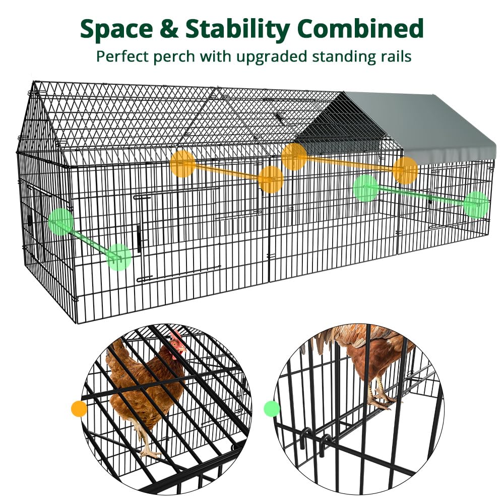 PawGiant Chicken Coop Chicken Run Pen for Yard with Cover 130"×40"×40" Outdoor Metal Portable Chicken Tractor Cage Enclosure Crate Outside for Small Animals Duck Rabbit Hen PawGiant
