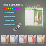 LUMTOK Modern 5 Dresser with LED Hanging Rack, Dresser with Clothes Rack, Hanger Rack, and Storage Drawers, Drawer Dressers with Coat Racks for Bedroom Living Room, Entryway, Closets (White) LUMTOK