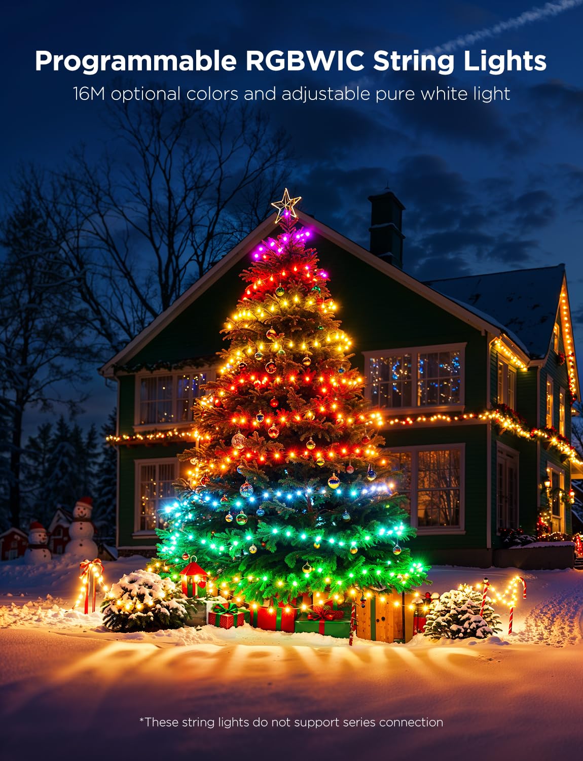 Govee Christmas Lights 2, RGBWIC 164FT 500LEDs LED String Lights for Christmas Decor, Smart Indoor Outdoor Christmas Tree Lights with Shape Mapping Function, 130+ Scene Modes, APP Control, Clear Wire