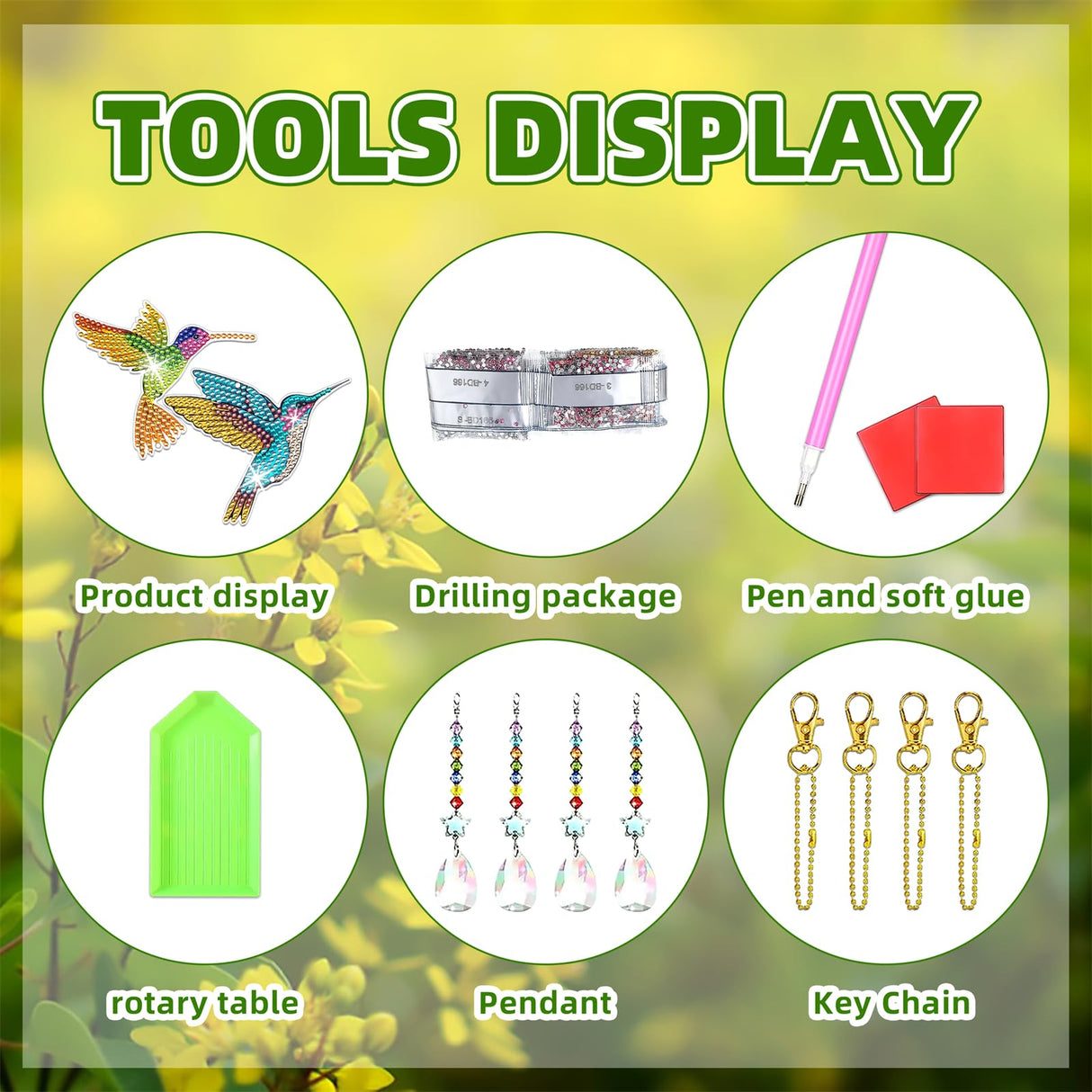 JeCuiK 6 Pcs Diamond Painting Wind Chimes Rhinestone Hummingbird Diamond Art Suncatcher Double Sided 5D DIY Diamond Painting Kits for Adults Christmas Ornament Best Gifts for Mom JeCuiK