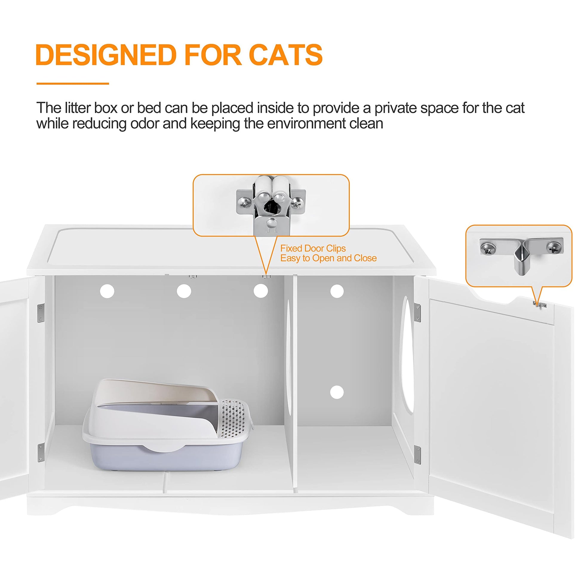 Yaheetech Cat Litter Box Enclosure, Cat Litter Box Furniture Hidden, Wooden Pet Crate Cat Washroom Storage Bench with Divider Home Litter Loo Indoor Cat House White - WoodArtSupply