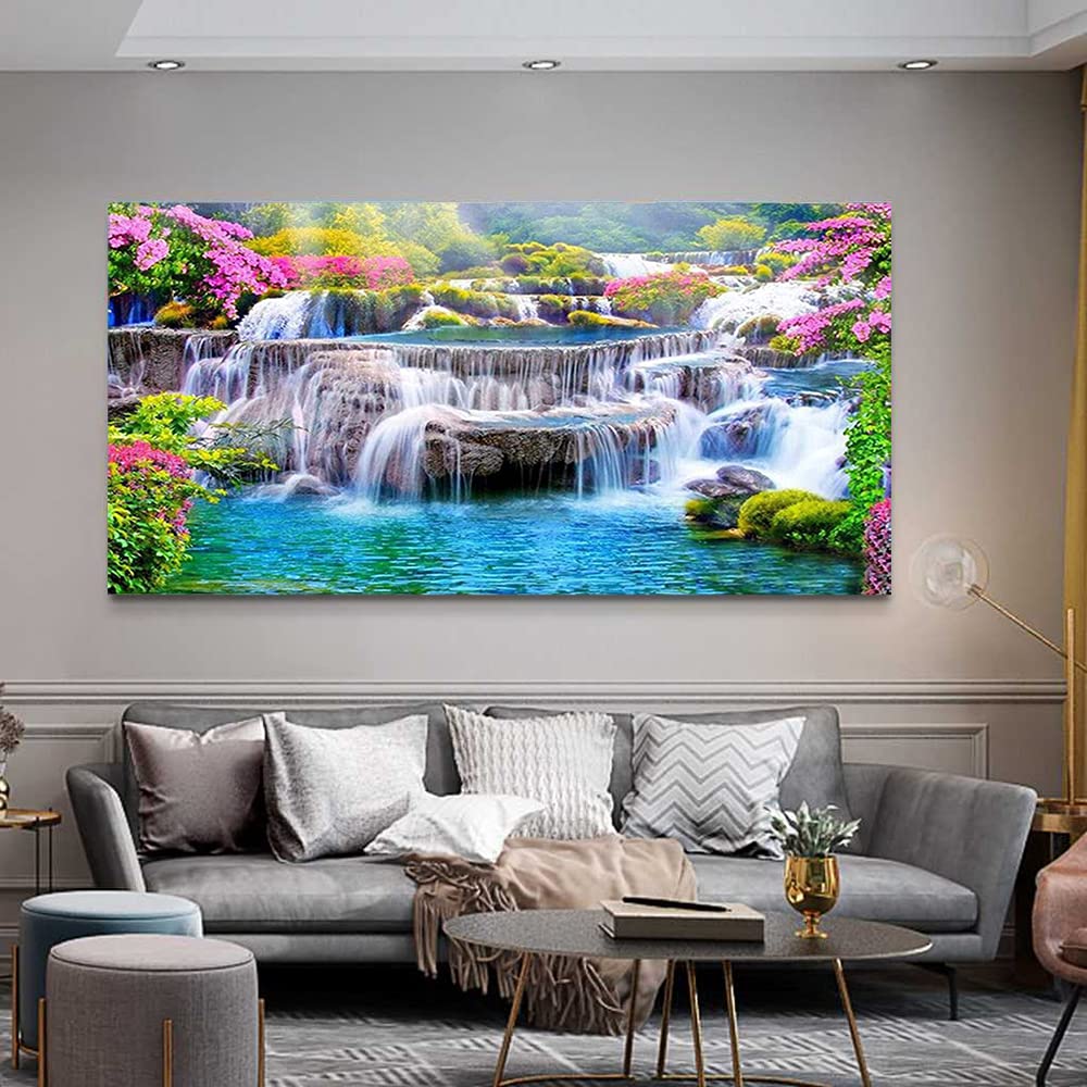 DIY 5D Diamond Painting Kits for Adults Waterfall Scenery Embroidery Full Round Drill Large Size(31.5x11.8 inch) Diamond Crystal Gem Arts Painting Craft for Home Wall Decor XWJJ