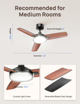 Dreo Smart Ceiling Fans with Lights, 42 Inch Black Ceiling Fan, 12 Speeds & 3 Fan Modes, Stepless Color Tones, Dimmable LED Light, 1-12H Timer, Quiet DC Motor, Remote/APP/Alexa/Wall Switch Control Dreo