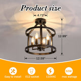 UOFUS Metal Semi Flush Mount Ceiling Light Fixture 4 Candle Holder Matte Chandelier Farmhouse Ceiling Lamp for Dining Room Bedroom Kitchen Hallway Entryway（Black） UOFUS