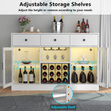 Auromie Wine Bar Cabinet with LED Light, Home Coffee Cabinet with Wine and Glass Rack, Kitchen Buffet Sideboard with Storage Cabinet&Drawers, Modern Liquor Cabinet for Living Room Dining Room (White.) Auromie