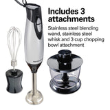 Hamilton Beach 4-in-1 Electric Immersion Hand Blender with Handheld Blending Stick, Whisk + 3-Cup Food & Vegetable Chopper Bowl, 2-Speeds, 225 Watts, Silver and Stainless Steel (59765) Hamilton Beach