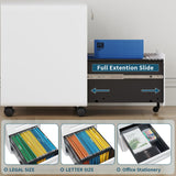 MIIIKO Mobile Filing Cabinet 3 Drawer, White Small File Cabinet with Lock Under Desk, Filing Cabinet for Home Office with Wheels, A4/Letter/Legal Hanging File Folders MIIIKO