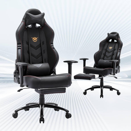 Big and Tall Gaming Chair with Footrest 350lbs, Computer Gamer Chair, High Back PC Gaming Chairs with Wide Seat, Lumbar Support, Armrest for Adults-Black COLAMY