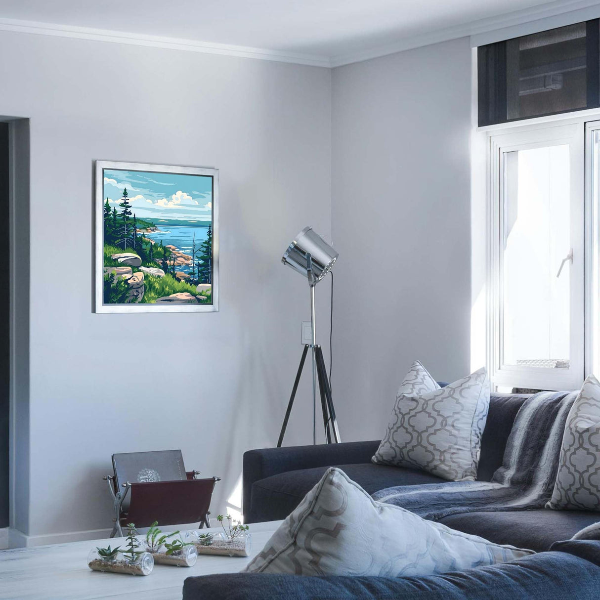 ARNLRDYA Acadia National Park Paint by Numbers for Beginner, Ocean Coastal Paint by Number Kits, Forest Mountain Scenery Acrylic Painting for Gift Home Wall Decor(16×20inches, Unframe) ARNLRDYA