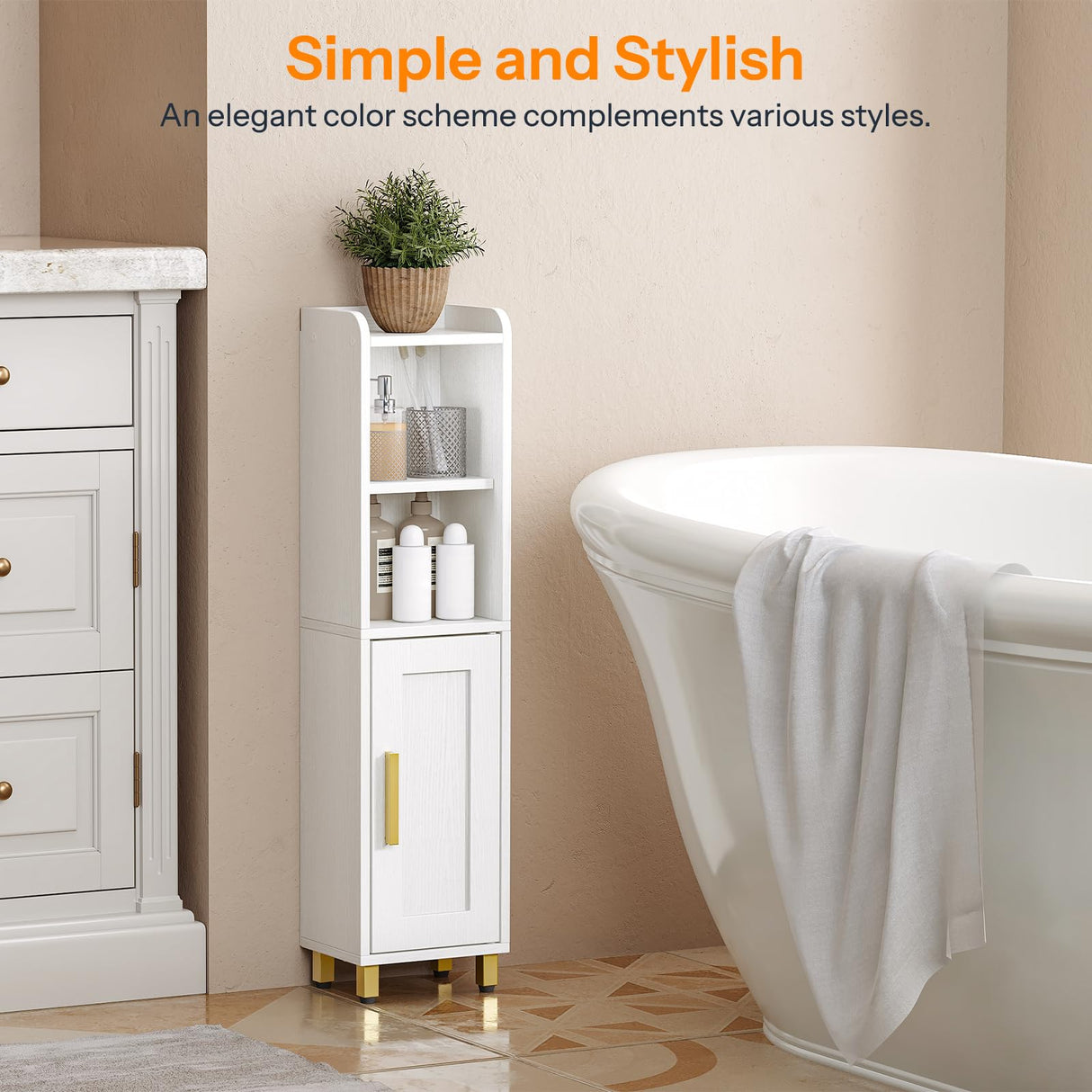 HOOBRO Small Bathroom Storage Cabinet, Narrow Corner Floor Cabinet with Door and Adjustable Shelf, 7.9" L x 5.9" W x 31.5" H, Bathroom Organizer for Small Spaces, White HOOBRO