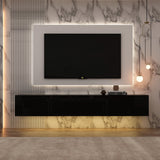 AIEGLE Floating TV Stand Wall Mounted, High Gloss Entertainment Center with 3 Drawers & 16-Color LED Lights, Modern TV Cabinet Console Shelf, Black 63" W AIEGLE