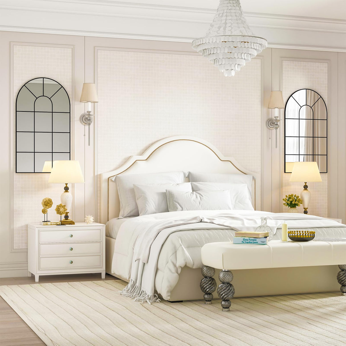 NEUWEABY Arched Wall Mirror, 42"x24" Arched Window Mirror Decorative Wall Mounted, Black Frame Window Pane Mirror Rustic Arch Mirror for Living Room Bedroom Entryway NEUWEABY