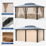 Jolydale 12FTx20FT Hardtop Gazebo, Outdoor Polycarbonate Double Top Canopy, Aluminum Frame Permanent Pavilion with Netting and Curtains, Sunshade for Patio, Garden, Lawns Jolydale