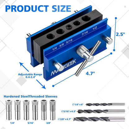 2.4"Self Centering Doweling Jig Kit, Adjustable Width Dowel Jig for Straight Holes, Biscuit Joiner Set Woodworking Power Tool Accessory Jigs (Blue) - WoodArtSupply