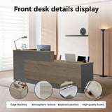 Huariifowm Modern L Shape Reception Desk with Counter,Stylish Front Desk Reception Counter with Drawers, Open Shelves, and Keyboard Tray (Tobacco Wood+Iron Gray/Right, 79" L*24" W*41" H) Huariifowm