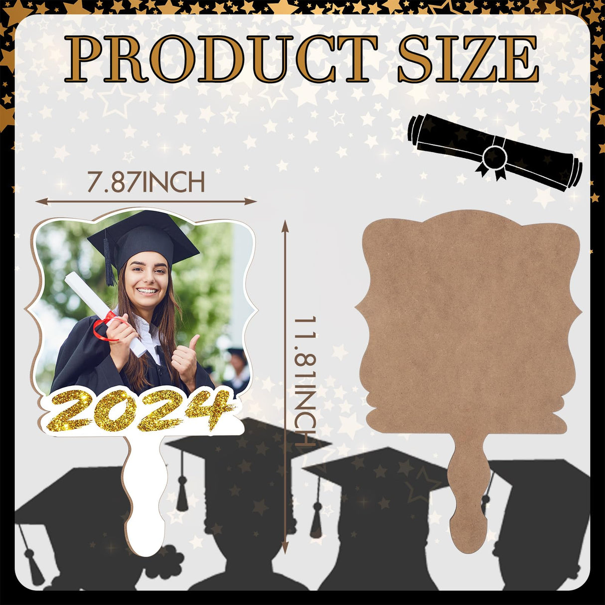 Anglechic 12 Pcs Christmas DIY Sublimation Blanks Paddle Fan 2024 Hand Fans Wood Photo Frame for Wedding Class School Sports Competitions Xmas Party Memorial Anglechic
