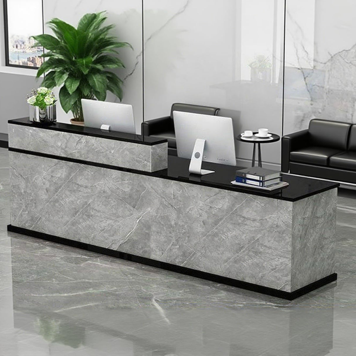 LANBVIELT Modern Reception Counter, Office Front Counter with Lockable Drawer,Black and Gray Checkout Receptionist for Hotel Lobby, Clothing Store,Beauty Salon (Right-Hand Counter, 63x23.6x39in) LANBVIELT