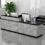 LANBVIELT Modern Reception Counter, Office Front Counter with Lockable Drawer,Black and Gray Checkout Receptionist for Hotel Lobby, Clothing Store,Beauty Salon (Right-Hand Counter, 63x23.6x39in) LANBVIELT