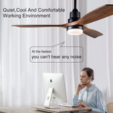 BOJUE 52 Inch Ceiling Fans with Lights and Remote Control, Indoor Outdoor Mordern Ceiling Fan with 3 Wood Blade for Patio Living Room, Bedroom, Office, Summer House (Black Ceiling fans+ Walnut Blades) BOJUE
