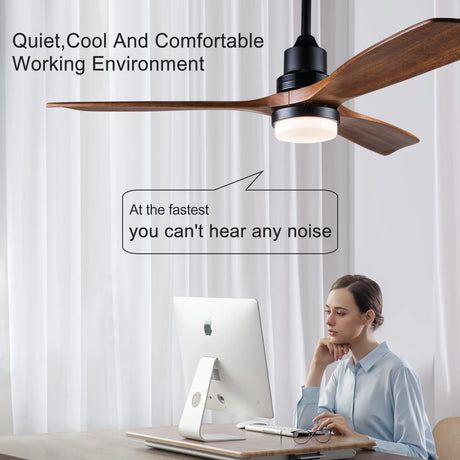 BOJUE 52 Inch Ceiling Fans with Lights and Remote Control, Indoor Outdoor Mordern Ceiling Fan with 3 Wood Blade for Patio Living Room, Bedroom, Office, Summer House (Black Ceiling fans+ Walnut Blades) BOJUE