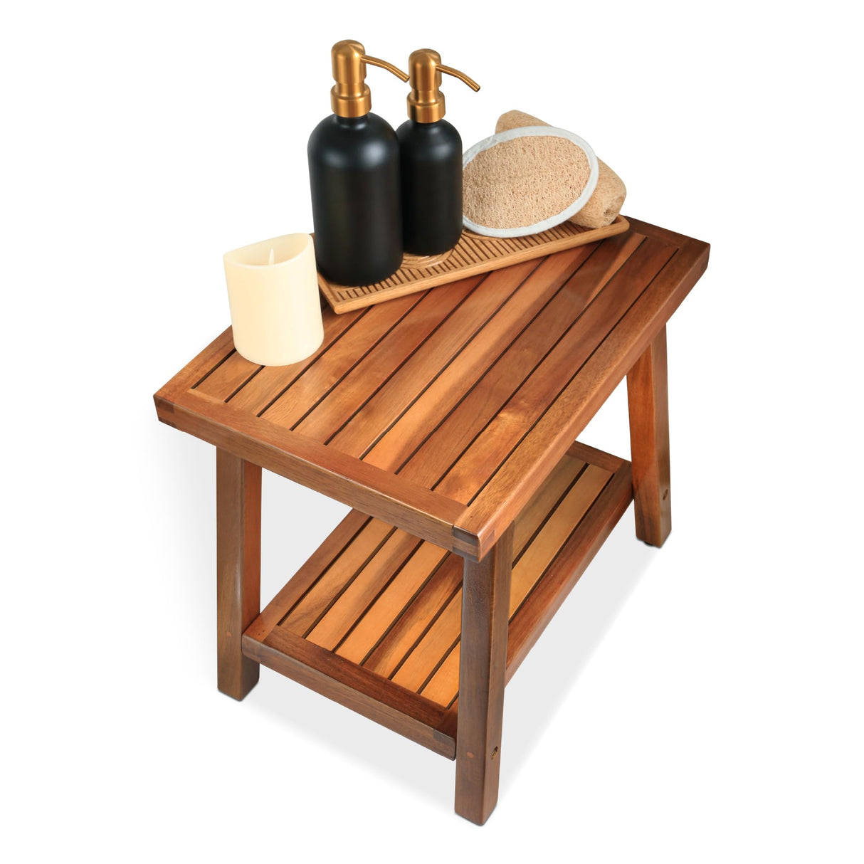 ENKEZI Shower Stool Bench Chair Waterproof with Storage Shelf for Shaving Legs, Spa, Bath Seat, Inside Shower Bench for Adults Seniors Elderly, Outdoor Side Table, Patio, Pool, End Table (16 Inches) ENKEZI