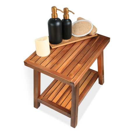 ENKEZI Shower Stool Bench Chair Waterproof with Storage Shelf for Shaving Legs, Spa, Bath Seat, Inside Shower Bench for Adults Seniors Elderly, Outdoor Side Table, Patio, Pool, End Table (16 Inches) ENKEZI