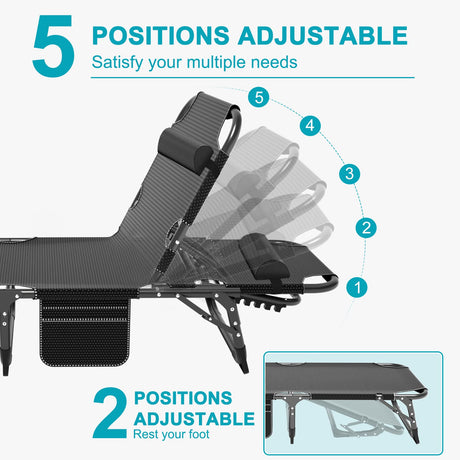 ABORON Chaise Lounge Chair,5 Positions Padded Outdoor Tanning Chair,Heavy Duty Portable Lounge Chair for Outdoor Sunbathing Patio Pool Lawn Deck Poolside,Support up to 440 Lbs ABORON