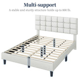 Yaheetech Upholstered Bed Frame, Modern Queen Bed Platform with Square Stitched&Button Tufting Headboard Height Adjustable, Wooden Slats Support, No Box Spring Needed, Queen Size, Beige Yaheetech