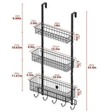 YBING Over The Door Organizer with Hooks 3 Tier Back Towel Hanger Baskets Metal Behind Hanging Storage Shelf Pantry Racks for Bedroom Bathroom Black, R01-R984 YBING