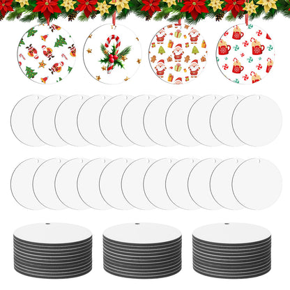 60 Pcs Sublimation Ornament Blanks,Double-Sided 3.12 inch Round Sublimation Ornament Blanks Bulk Blank Christmas Pendants Ornament for Crafting DIY Personalized Christmas Home Decor