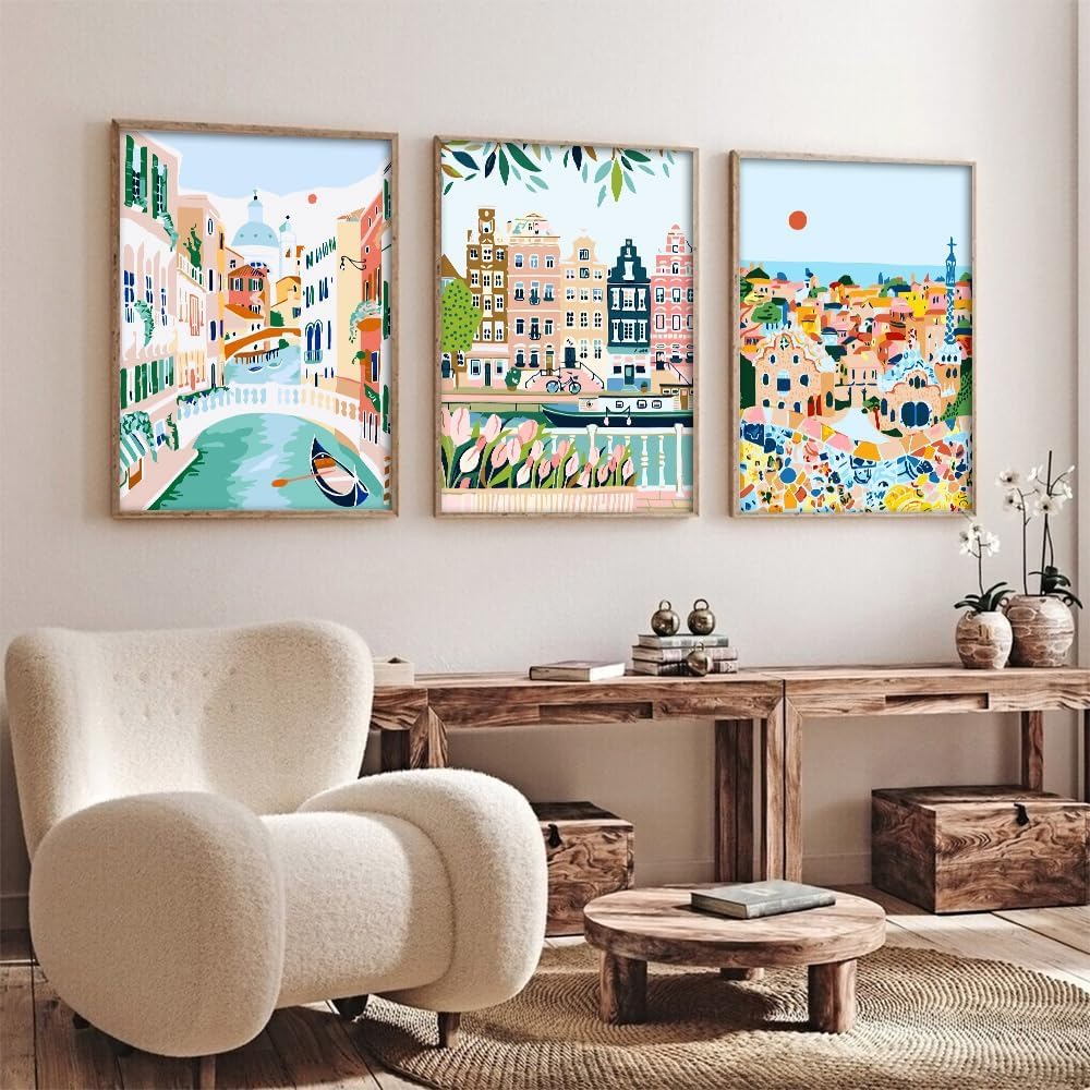 cupmod 6 Packs Paint by Number for Adults,Scenery-Cityscape DIY Acrylic Oil Painting Paint by Numbers Kits on Canvas,Adults Paint by Numbers Kits Drawing Paintwork for Home Decor cupmod