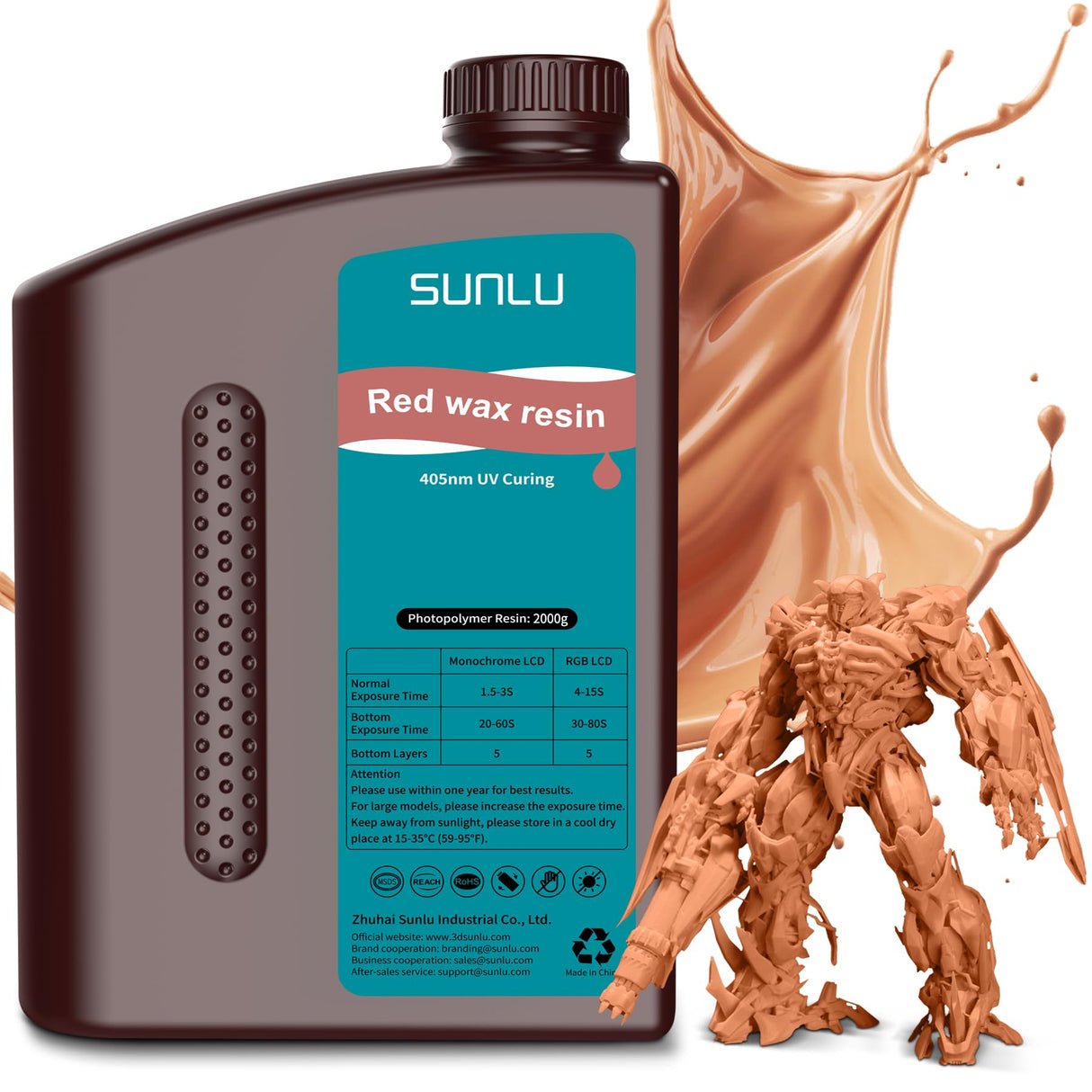SUNLU 10K Red Wax 3D Printer Resin, Detail 3D Printing, High Precision, Fit Most LCD Printer, 2000G Red Wax Resin SUNLU