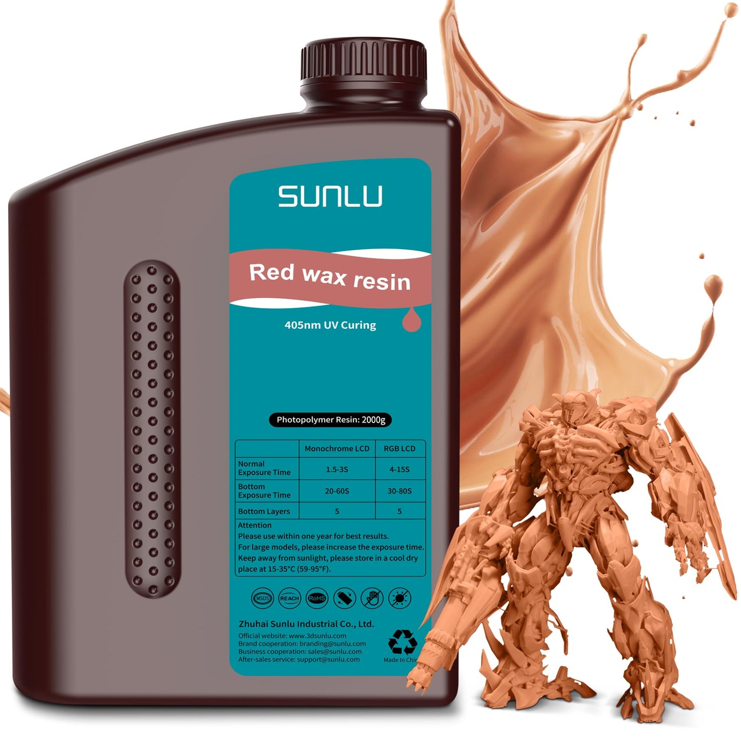 SUNLU 10K Red Wax 3D Printer Resin, Detail 3D Printing, High Precision, Fit Most LCD Printer, 2000G Red Wax Resin