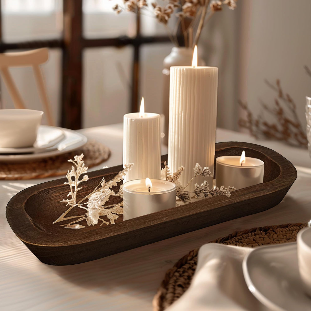 Royxen 4 Pack Wood Dough Bowl for Candle, Wooden Dough Bowls Paulownia, Rustic Bowl Vintage, Bowls for Candle, 14.5 x 5.5 Inch, Brown Royxen