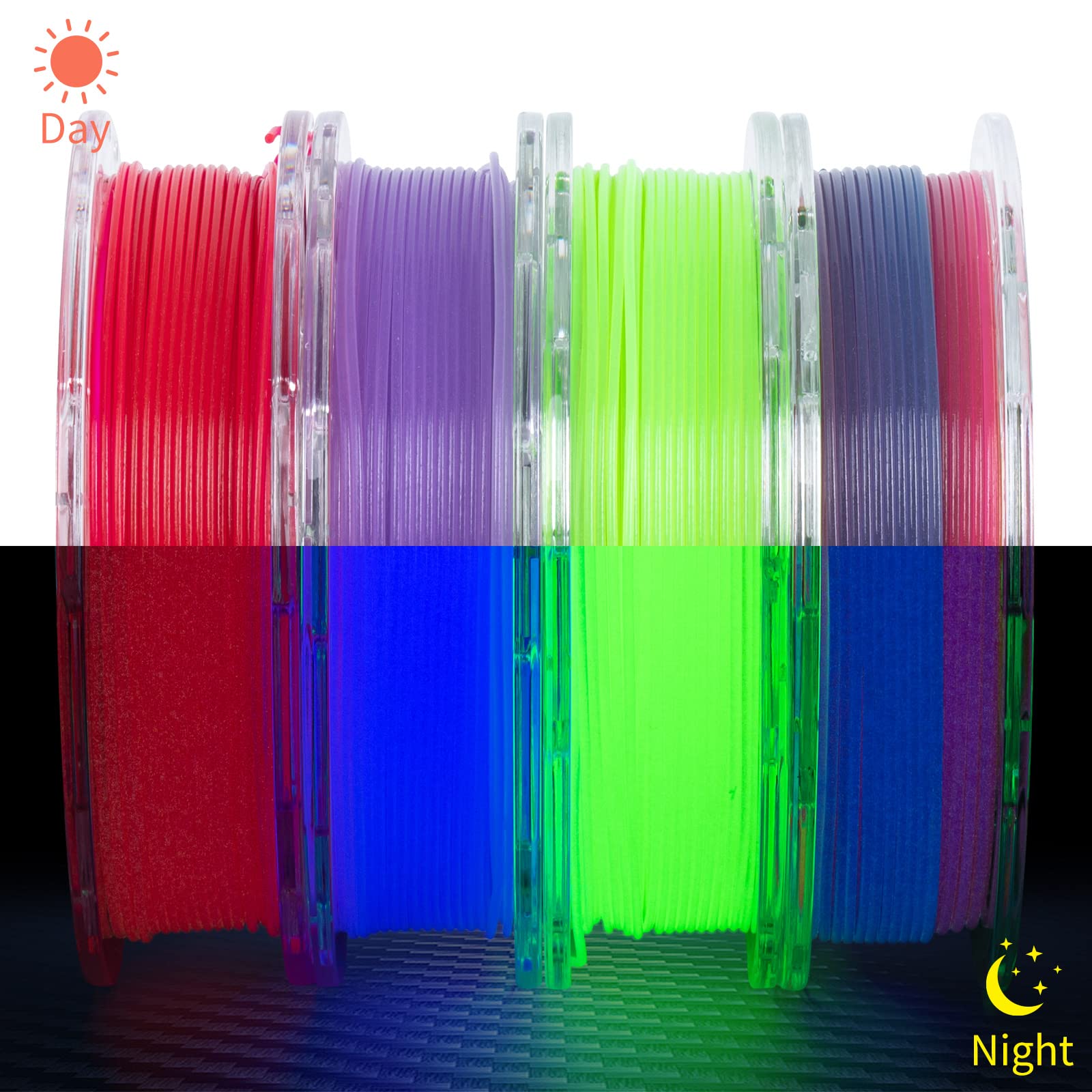 Glow PLA Filament 1.75 mm, Colorful Glow in The Dark Filament with Multicolor, Green, Rose-red, Purple 3D Printer Filament Bundle, 250gx4 Pack - WoodArtSupply