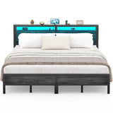Homieasy King Size Industrial Metal Bed Frame with LED Lights and Charging Station Homieasy
