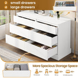 DICTAC 6 Drawers Dresser for Bedroom, White Modern Chest of Drawers, Storage Tower Clothes Organizer Closet, Long Double Dresser with No Handle Drawers, Dimensions 51.6''L x 15.7''D x 29.3''H DICTAC