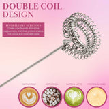 Paris Hilton Electric Handheld Milk Frother with Double Coil Head Whisk and Gold Metal Stand, Battery Powered (2 AA Batteries Required but Not Included), Pink Sparkle Finish Paris Hilton